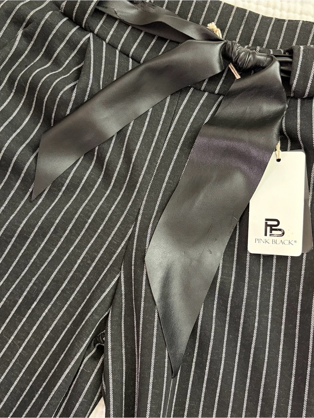 Pink & Black Made In Italy Pinstripe Wide Flared Leg Trousers Euro Chic Sz 3 NWT